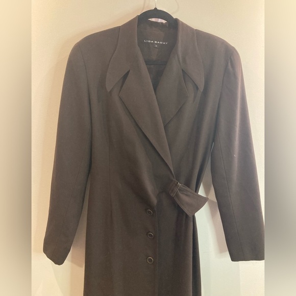 LIDA BADAY Sz 8 Lined True Wrap Dress with Buttons Buckle Closure  Pointy Collar - Picture 2 of 14